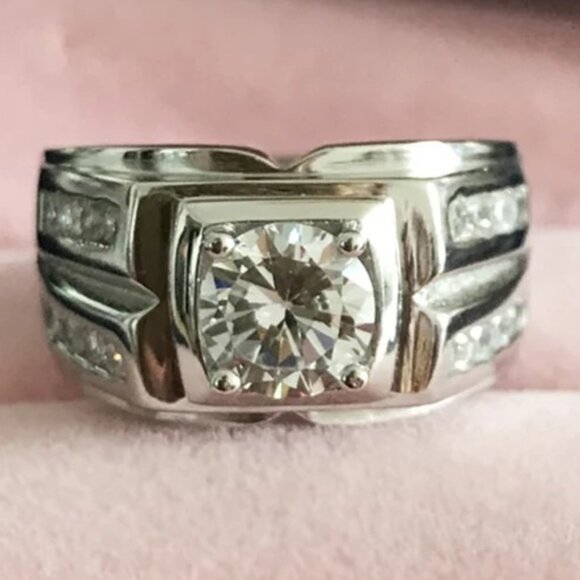 🆕 Stunning Lg. Men's 2.50 CTW. Diamond Ring, Stamped 925 Sterling Silver 🆕 - Picture 2 of 10